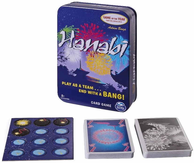 Caixa e componentes do jogo Hanabi